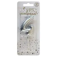 Свеча в торт на шпажке "Воздушая цифра", цифра "4", серебро