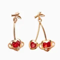 Серьги &laquo;Сердечная вишня&raquo;, красные в золоте