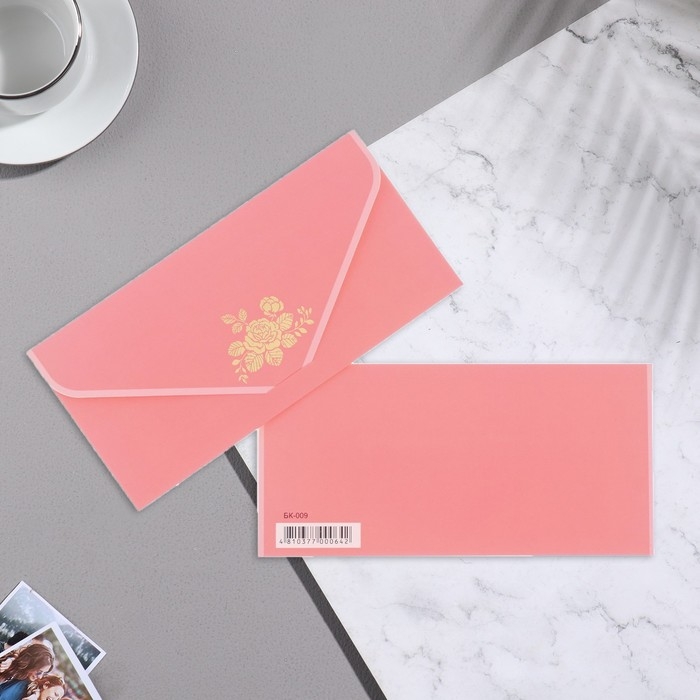 Конверт для денег &laquo;Роза&raquo; коралловый, бархат, тиснение, 19&times;9 см