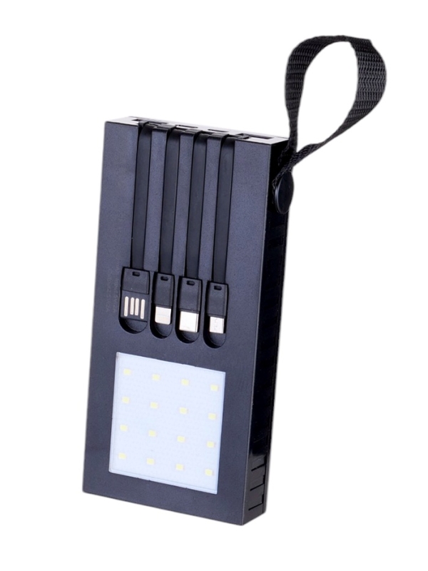 Внешний аккумулятор 10000 мАч, 10 W, 2 USB, Type-C, фонарик, солнечная панель, чёрный