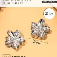 Крабики для волос QF &laquo;Орнелла&raquo;, набор 2 шт., 2 см, серебристый