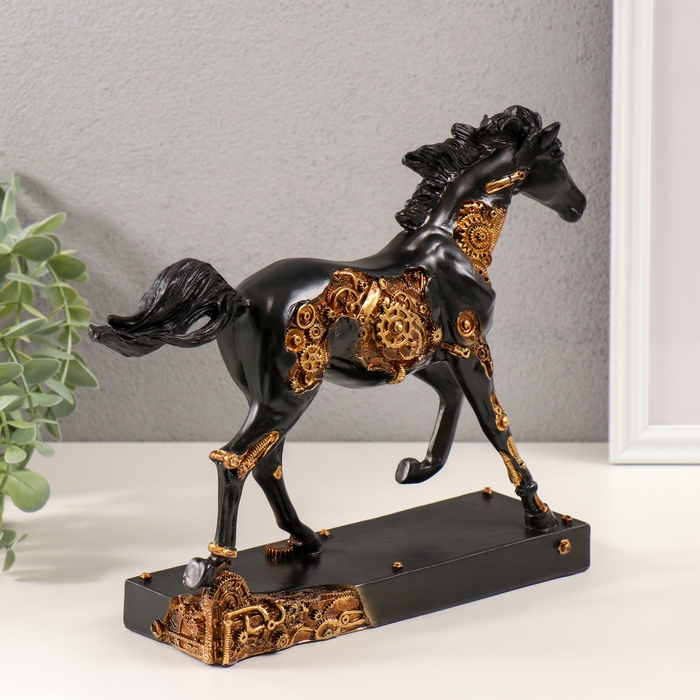 Сувенир полистоун Сувенир полистоун "Конь - Стимпанк" чёрный с золотом 28,5х7х21,5 см