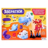 Набор для игры с мягким пластилином &laquo;Зверятки&raquo;, 3 баночки с массой для лепки, 5 предметов