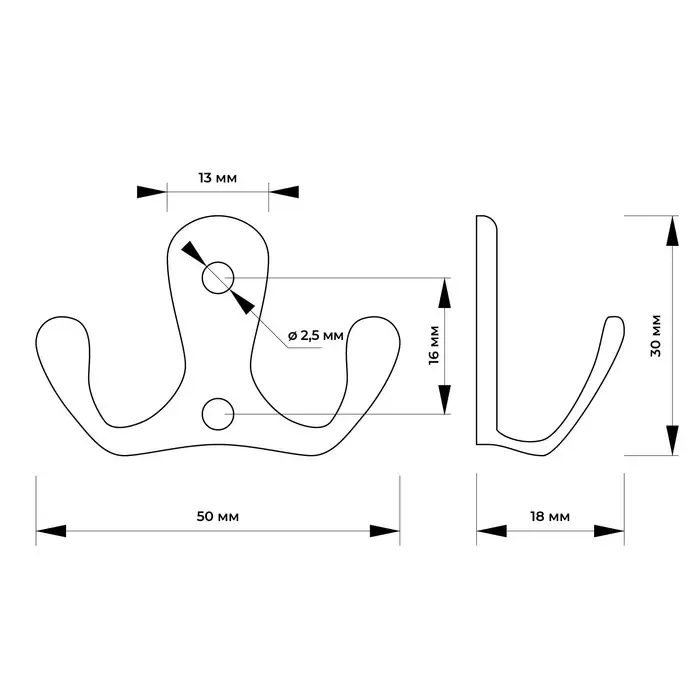 Крючок мебельный ТУНДРА TKd=004, двухрожковый, медь, 200 шт. Крючок мебельный ТУНДРА TKd=004, двухрожковый, медь, 200 шт.