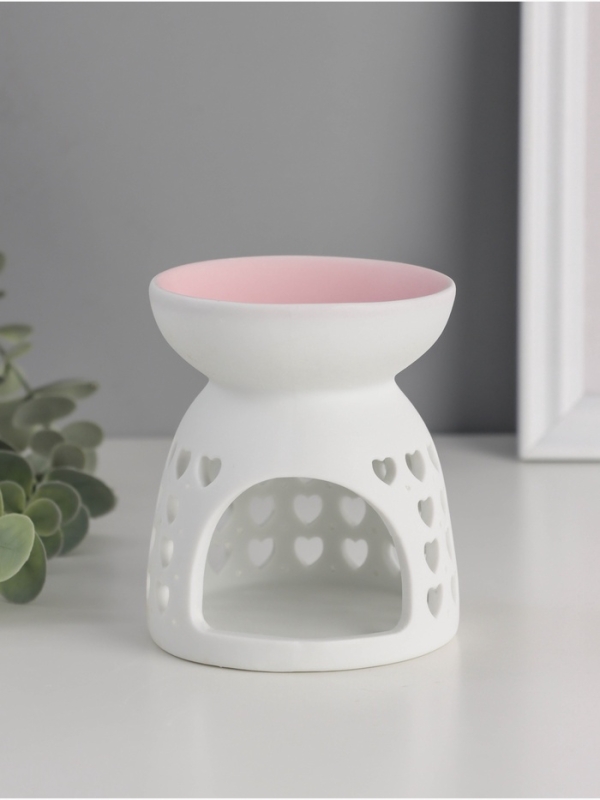 Аромалампа керамика  Аромалампа керамика "Узор из сердец" белый МИКС 8х8х9,3 см