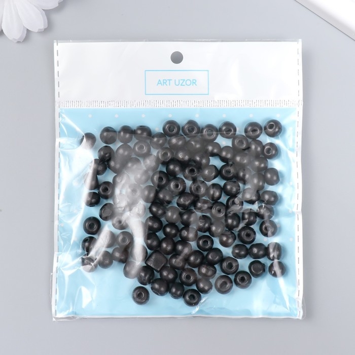 Бусины для творчества дерево "Чёрный" d-0,8 см, набор 20 гр