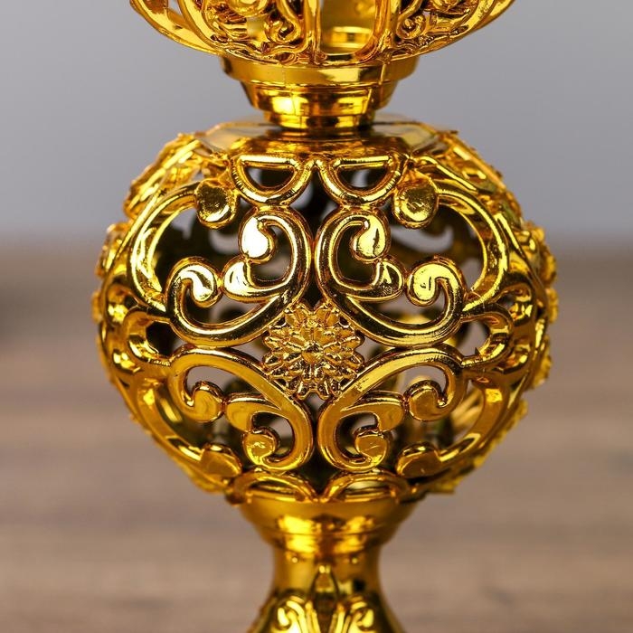 Подсвечник пластик, стекло на 1 свечу  Подсвечник пластик, стекло на 1 свечу "Ажурный шар" бокал на ножке золото 15х6х6 см