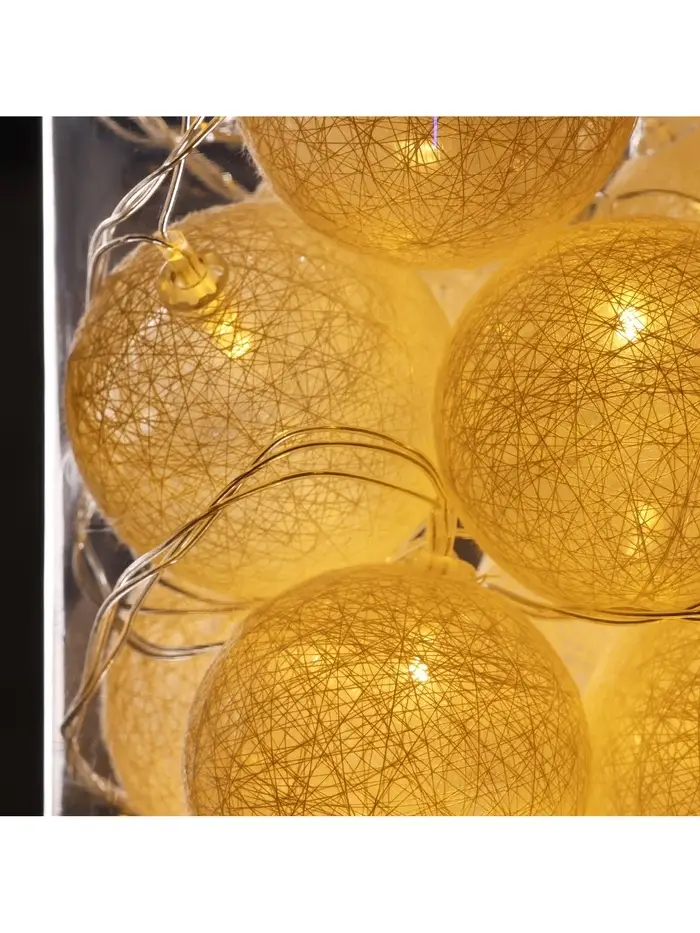 Гирлянда &laquo;Нить&raquo; 5 м с насадками &laquo;Клубки белоснежные&raquo;, IP20, прозрачная нить, 20 LED, свечение тёплое белое, 220 В