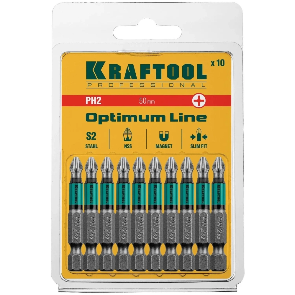Бита KRAFTOOL Optimum Line PH2, 50 мм, тип E, 10 шт/уп (26122-2-50-10)