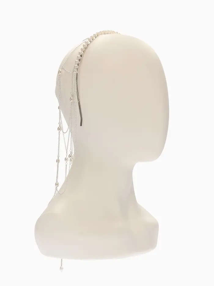 Украшение для волос "Паутина" 44см, цвет белый в серебре