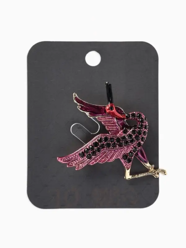 Брошь &laquo;Птица&raquo; аист, стразы, цвет фиолетовый в золоте