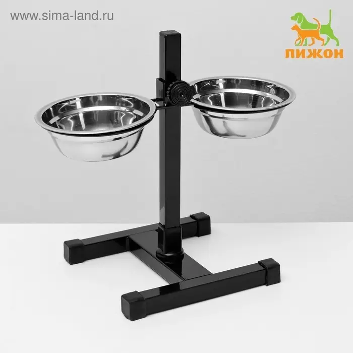 Подставка с мисками, 2&times;350 мл, высота 30 см, разборная, чёрная