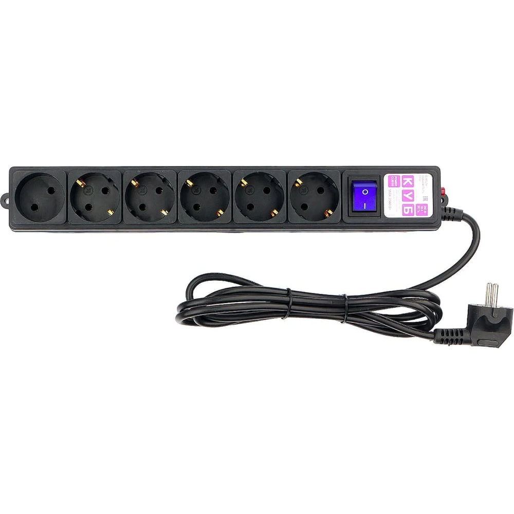 Сетевой фильтр Power Cube 6р/1,9м, 16А/3.5кВт,3x1,0, черн(SPG6-B1,9M)