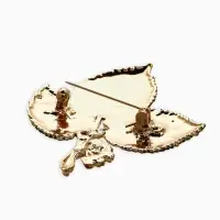 Брошь "Листья Ясеня", цвет зелёно-коричневый в золоте