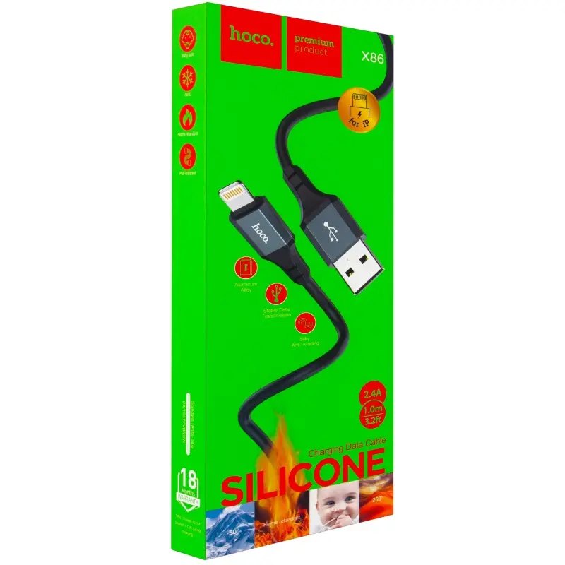 Кабель USB на Lightning 1M 2.4A X86 HOCO черный