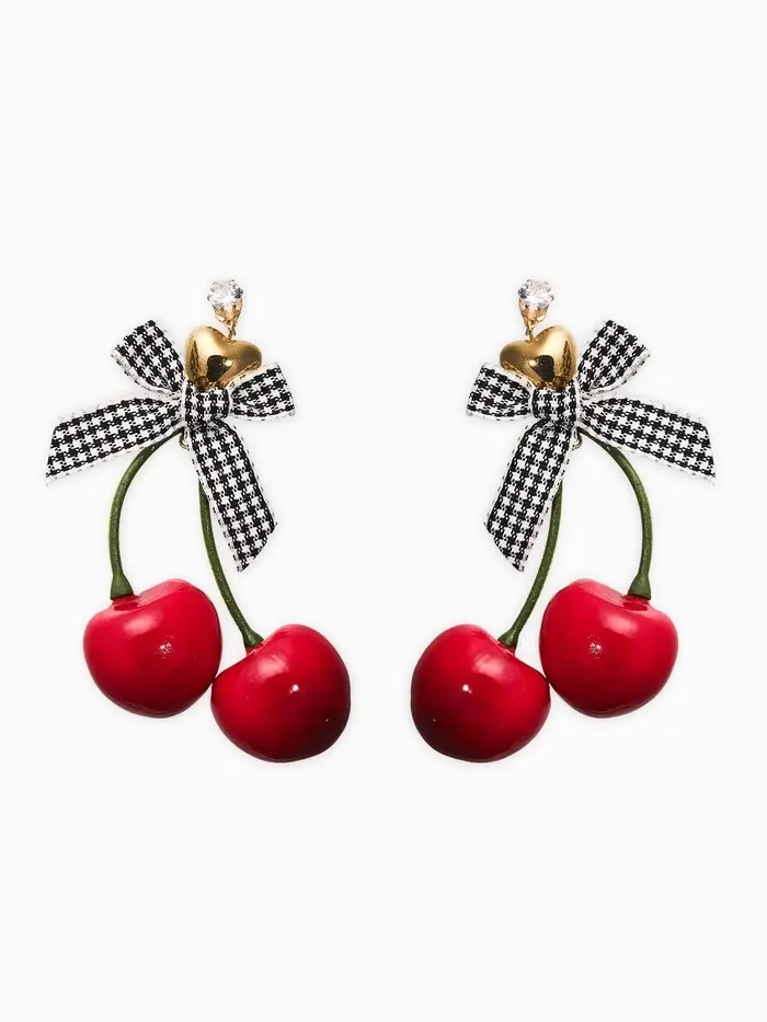 Серьги &laquo;Вишня с бантиками&raquo;, красные в золоте