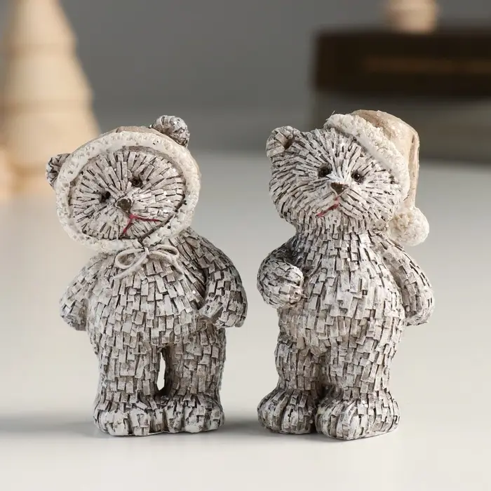 Фигурка полистоун &laquo;Мишка в шапке; колпаке, стоит&raquo;, серый, 4&times;3&times;7 см, МИКС