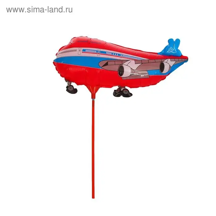 Воздушный шар фольгированный 10" &laquo;Самолёт&raquo;, с палочкой, МИКС