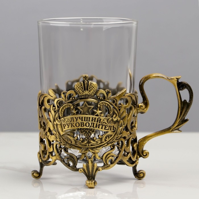 Подстаканник со стаканом  Подстаканник со стаканом "Лучший руководитель", 12,5 х 12,5 х 13 см