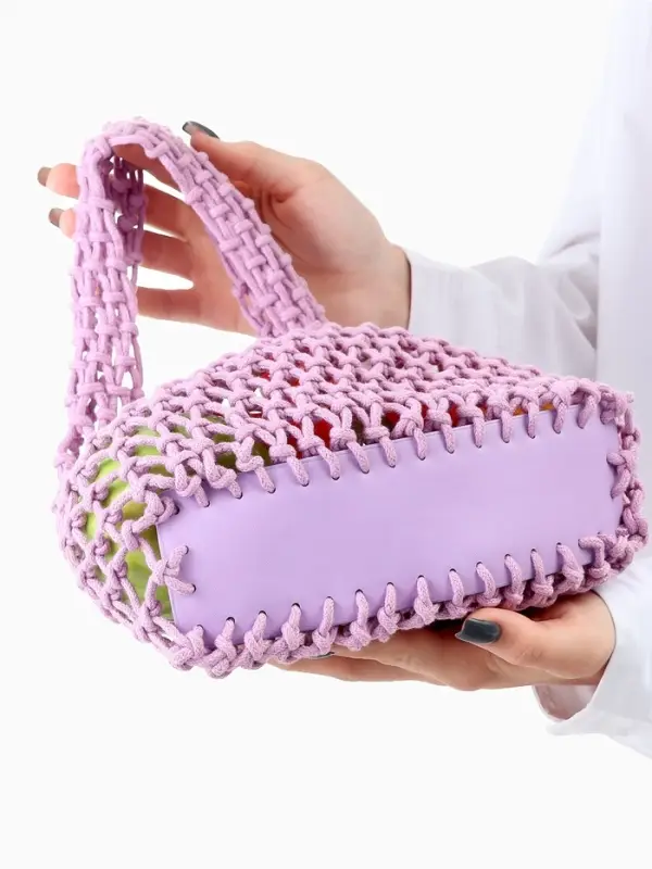 Сумка - авоська плетёная, клетка 1.5 см, лиловая