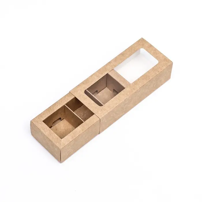 Коробка с обечайкой с окном &laquo;под 3 конфеты&raquo; 13&times;5&times;3.3 см, крафт