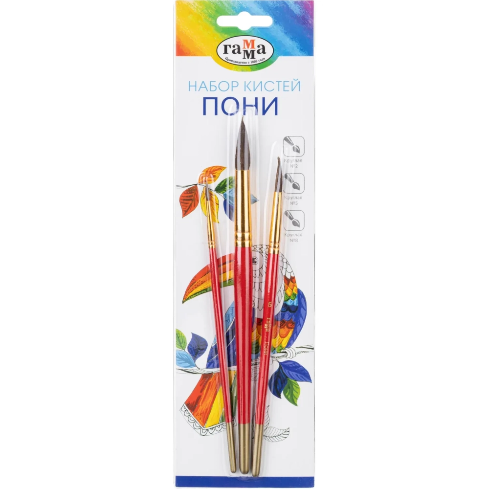 Набор кистей Гамма Пони,3 шт. 2,5,8 блистер, 280618.09.03