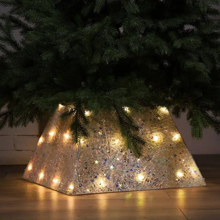 Юбка для елки, с подсветкой,  Юбка для елки, с подсветкой, "Белая", 50х30х7 см, 35LED, батарейки ААх3 (не в комплекте), свечение тёплое белое