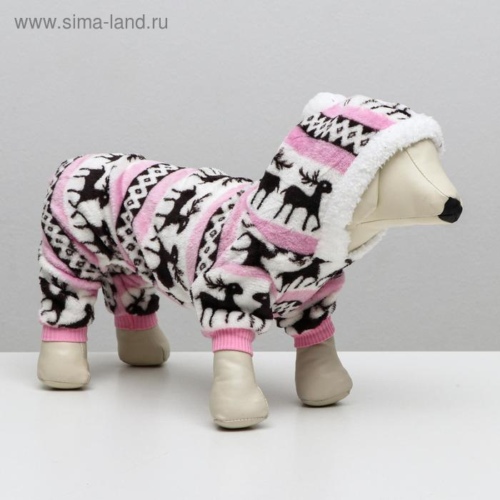 Комбинезон "Олени" с капюшоном, размер XXL (ДС 45 см, ОГ 55 см, ОШ 45 см), розовый