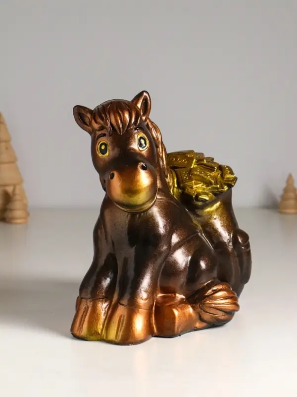 Копилка "Конь с деньгами" 21 см, бронзовый