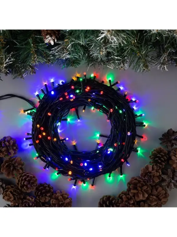 Гирлянда &laquo;Нить&raquo; 20 м, IP44, тёмная нить, 200 LED, свечение мульти, 8 режимов, 220 В
