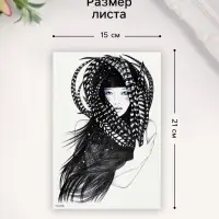 Переводная тату на тело цветная «Девушка в перьях», 21×14.8 см