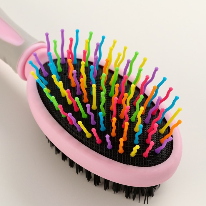 Двусторонняя щётка - расческа с волнистыми зубьями, средняя, 6 х 19 см, розовая Двусторонняя щётка - расческа с волнистыми зубьями, средняя, 6 х 19 см, розовая