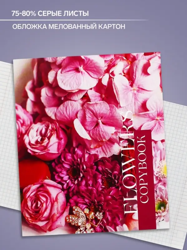 Тетрадь 48 листов в клетку Calligrata «Флористика», обложка мелованный картон, блок №2, белизна 75% (серые листы), МИКС Тетрадь 48 листов в клетку Calligrata «Флористика», обложка мелованный картон, блок №2, белизна 75% (серые листы), МИКС