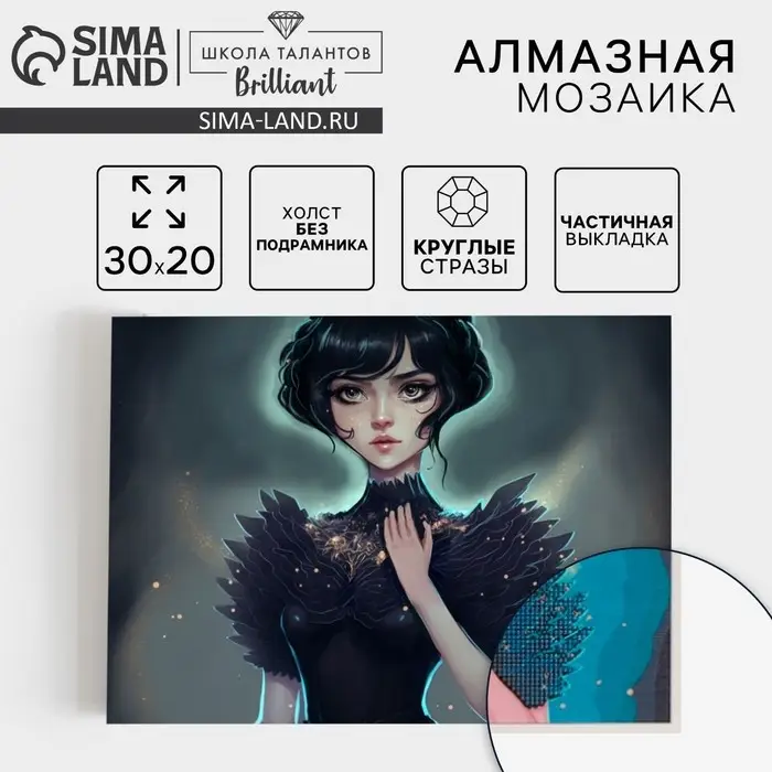 Алмазная мозаика с частичным заполнением на холсте &laquo;Девушка в черном&raquo; 20&times;30 см
