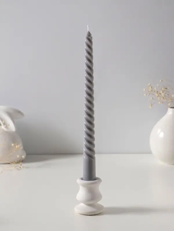 Набор свечей витых 25 см, 2 шт., 57 г, 5 ч, серый