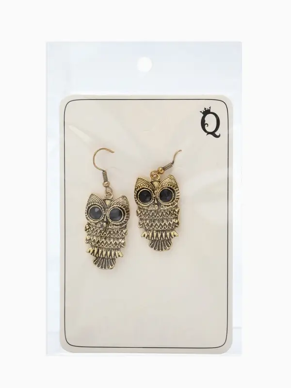 Серьги металл Art совушка, чёрные в чернёном золоте