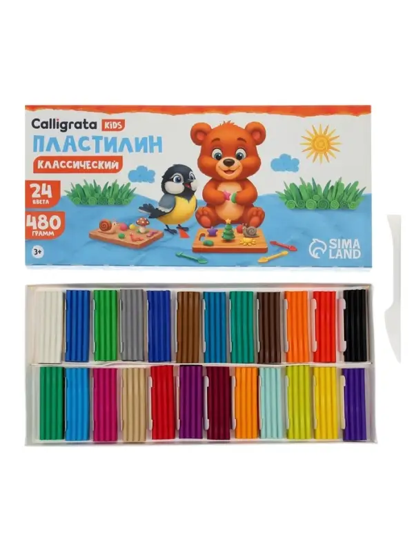 Пластилин Calligrata kids, 24 цвета, 480 г