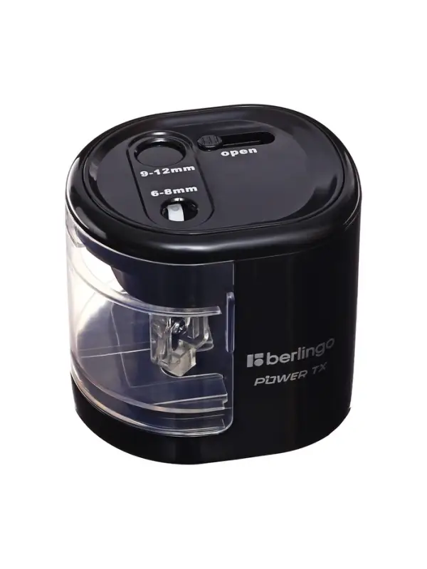 Точилка электрическая Berlingo Power TX, 2 отверстия, с контейнером, чёрная