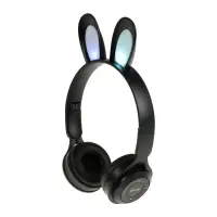Наушники детские, беспроводные, накладные, с ушками зайца, Y08R, Bluetooth 5.1, с микрофоном, с подсветкой, 400 мАч, чёрные