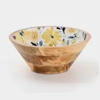 Салатник &laquo;Желтые и синие цветы&raquo;, 25&times;25&times;10 см, дерево манго