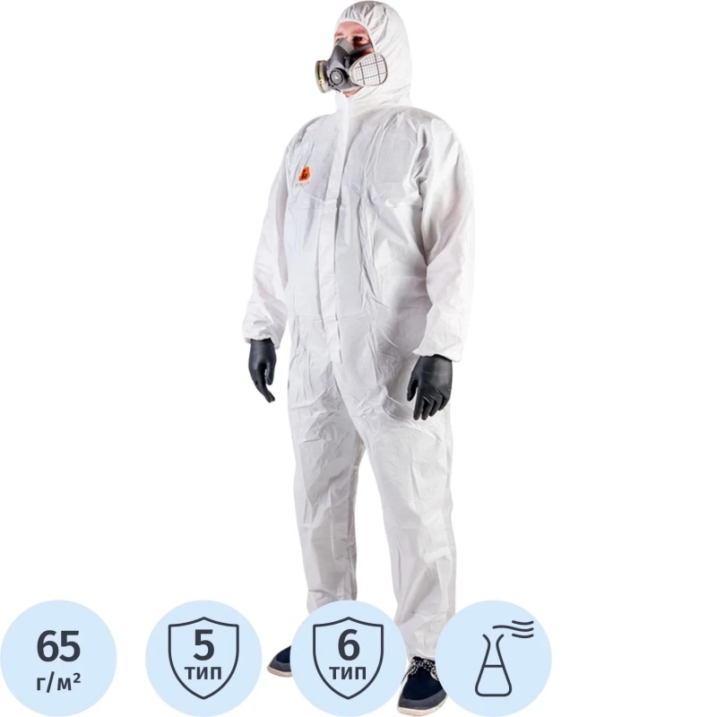 Комбинезон одноразовый (65г/м2)с кап.JetaSafetyJPC65 ElementComfrtбел рXXXL