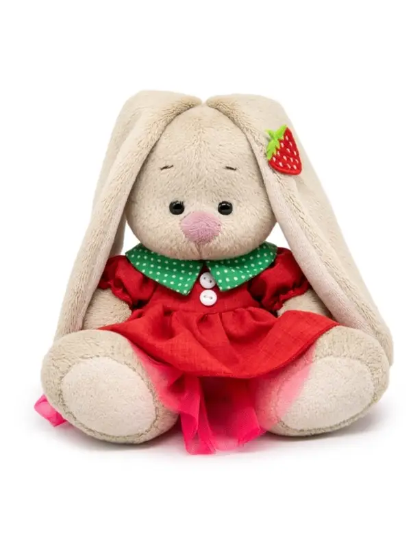 Мягкая игрушка &laquo;Зайка Ми&raquo; в красном платье и с земляничкой, 15 см
