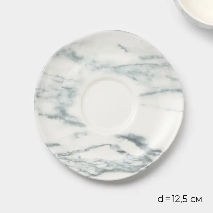 Чайный сервиз Magistro Real Marble, 2 персоны, 4 предмета: 2 чашки 120 мл, 2 блюдца d=12.5 см, фарфор, белый, серый