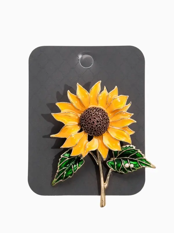 Брошь "Цветок Подсолнуха", цвет жёлто-зелёный в золоте