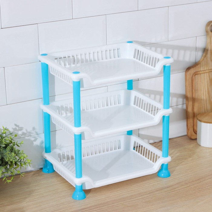 Этажерка настольная 3-х ярусная «Контраст», 21,5×28,5 см, цвет голубой Этажерка настольная 3-х ярусная «Контраст», 21,5×28,5 см, цвет голубой