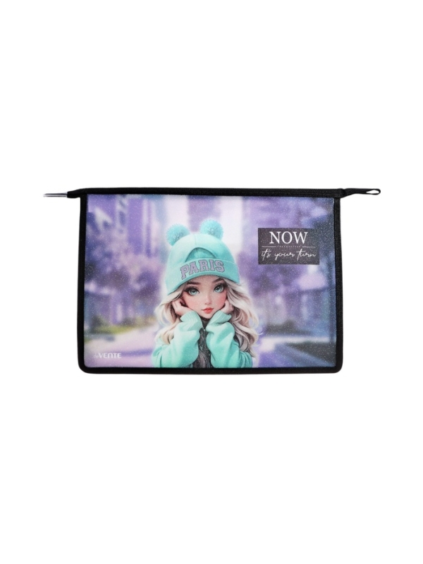 Папка для тетрадей А4, 330x230x100 мм, deVENTE "Paris Girl", молния сверху, пластиковая, для девочки
