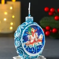Свеча новогодняя "Дед Мороз и три коня" синий 7,2х3,8х8,5 см