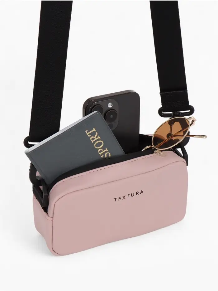 Сумка женская кросс-боди TEXTURA на молнии, 19&times;6&times;10.5 см, розовая