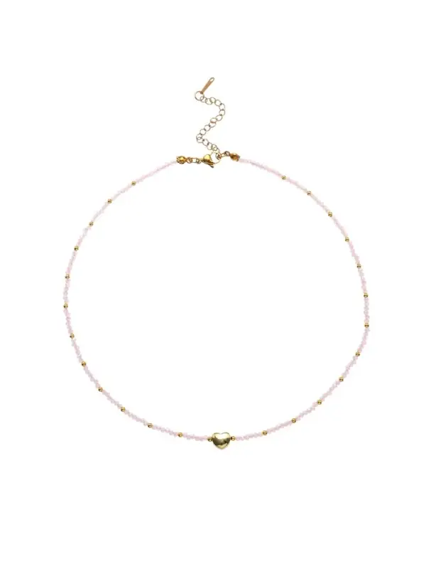 Чокер бисерный &laquo;Сердце&raquo;, бусина №4, розовый в золоте, 35 см