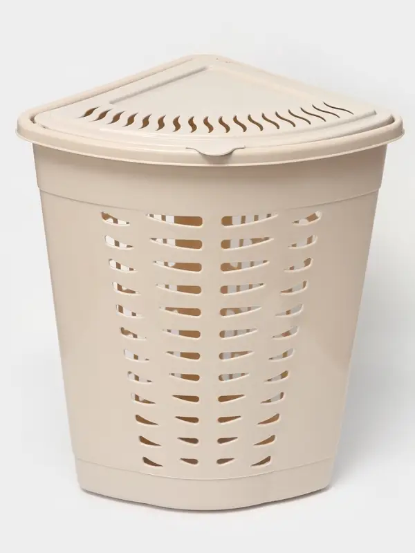 Корзина для белья угловая, 45 л, 37&times;50&times;56 см, с крышкой, слоновая кость